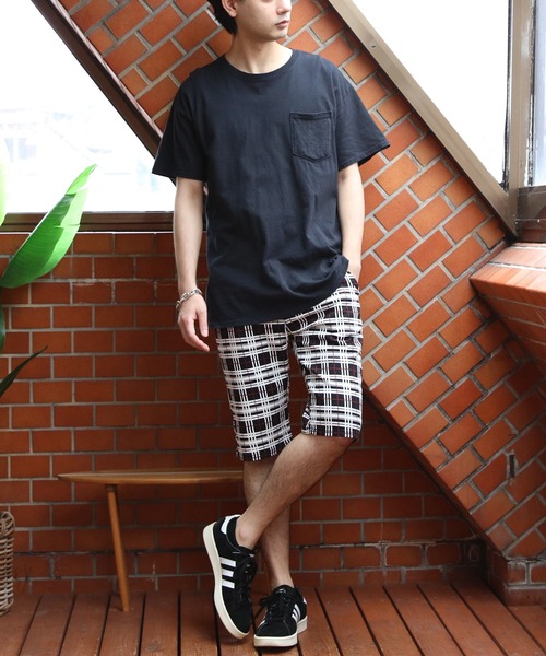 8 ハーフパンツ パンツ 総柄カツラギチェックショートパンツ メンズ