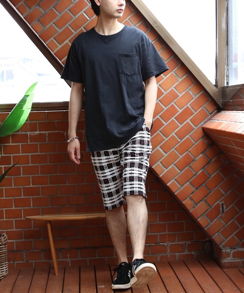 8 ハーフパンツ パンツ 総柄カツラギチェックショートパンツ メンズ