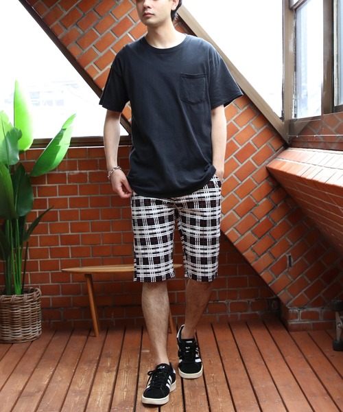 8 ハーフパンツ パンツ 総柄カツラギチェックショートパンツ メンズ