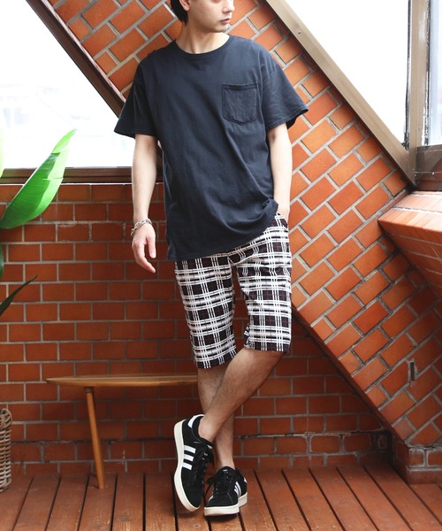 8 ハーフパンツ パンツ 短パン 総柄カツラギチェックショートパンツ