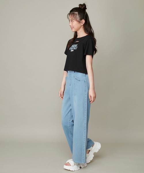 SISTER JENNI tシャツ 「コットン100％」スプレー風ロゴ胸あき短