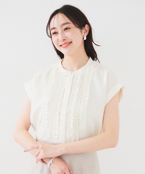 ブラウス シャツ 「接触冷感/吸水速乾/UVケア」フィブリルフリルブラウス レディース UNTITLED ブラウス シャツ 「接触冷感/吸水速乾/UVケア