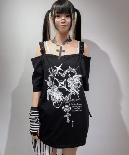 NOVESSEL tシャツ 「AOSPACE」チョーカー付きオフショルプリントT