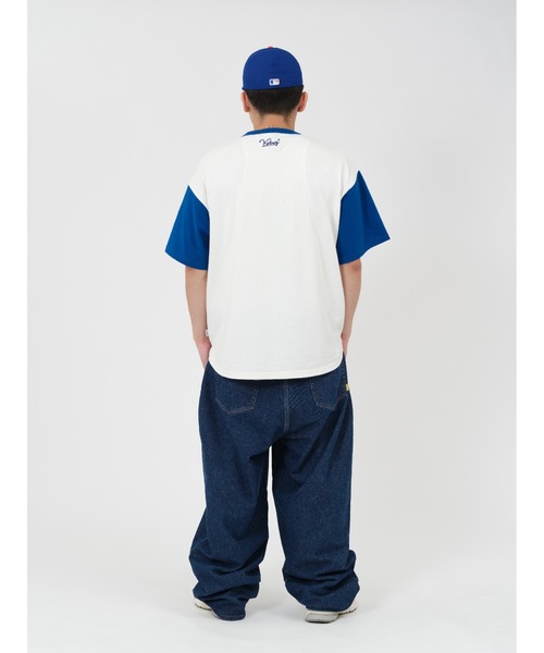 KEBOZ tシャツ × MLB NEW YORK METS ROUND HEM HENLEY NECK S/S