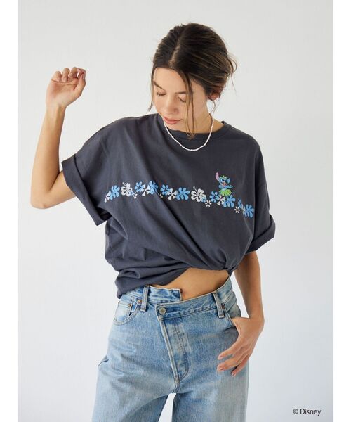 tシャツ スティッチデザインプリントTee レディース