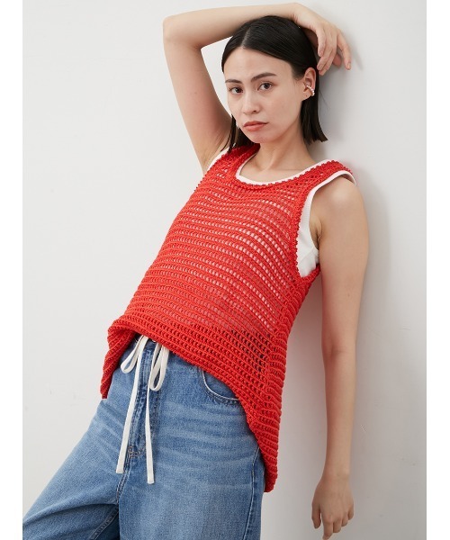 「Mila Owen」 ノースリーブニット FREE レッド レディース