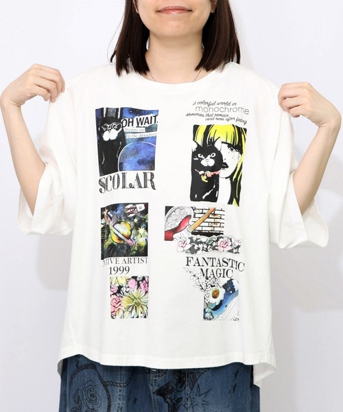 tシャツ 152686：コラージュ柄 接触冷感Tシャツ レディース