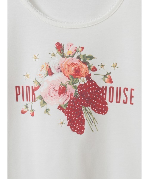♡ピンクハウス♡ Tシャツ　カットソー　リボン　レース　刺繍　L PINK HOUSE tシャツ リボンブーケプリントカットソー レディース