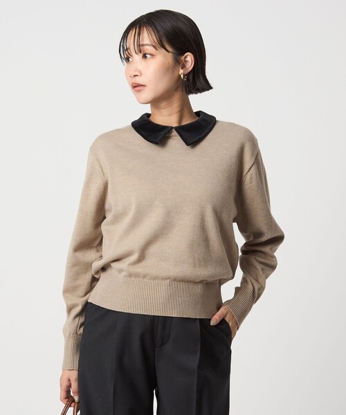 green label relaxing 襟付きプルオーバー ニット 襟レース 2WAY ニット プルオーバー