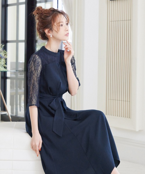 「niana」 半袖ワンピース L ネイビー レディース_画像2