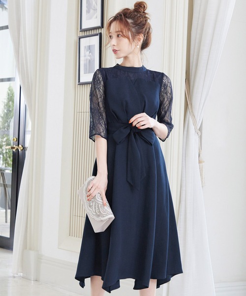 「niana」 半袖ワンピース L ネイビー レディース_画像4