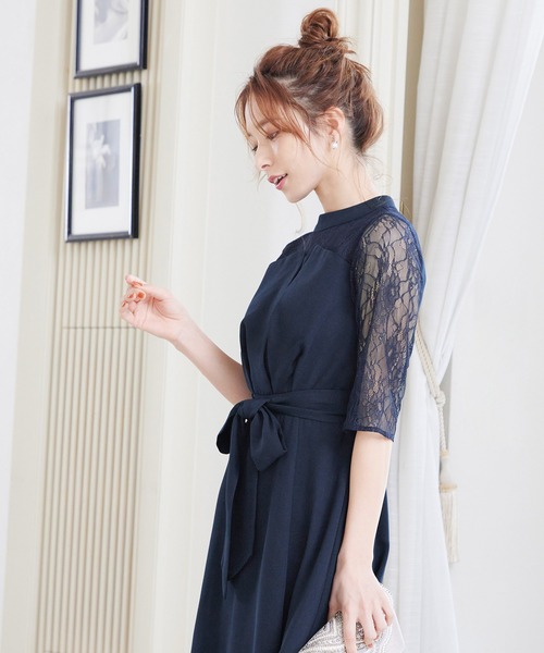 「niana」 半袖ワンピース L ネイビー レディース_画像5