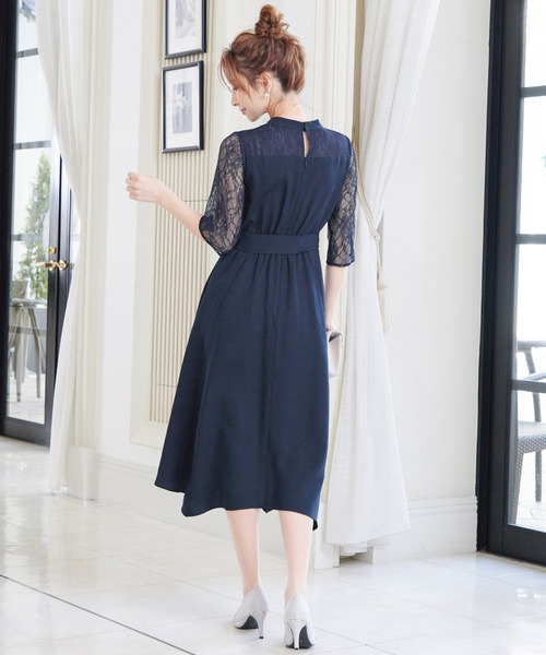 「niana」 半袖ワンピース L ネイビー レディース_画像6