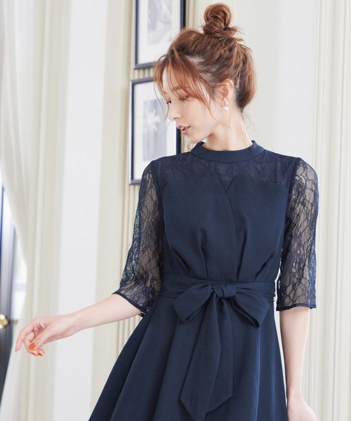 「niana」 半袖ワンピース L ネイビー レディース_画像7