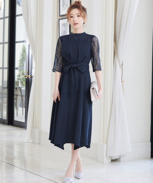 「niana」 半袖ワンピース L ネイビー レディース_画像8