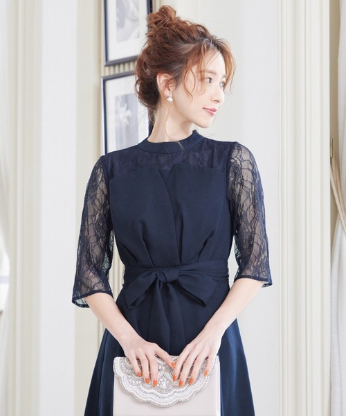 「niana」 半袖ワンピース L ネイビー レディース_画像9