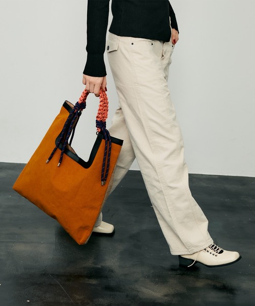 uyu. トートバッグ バイカラー異素材ミックストートバッグ レディース