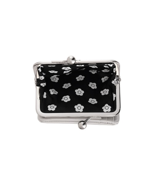 【ほぼ未使用】マリークワント がま口 二つ折り財布 本革 シボ革 花 希少 ほぼ未使用】マリークワント がま口 二つ折り財布 本革 シボ革 花 希少