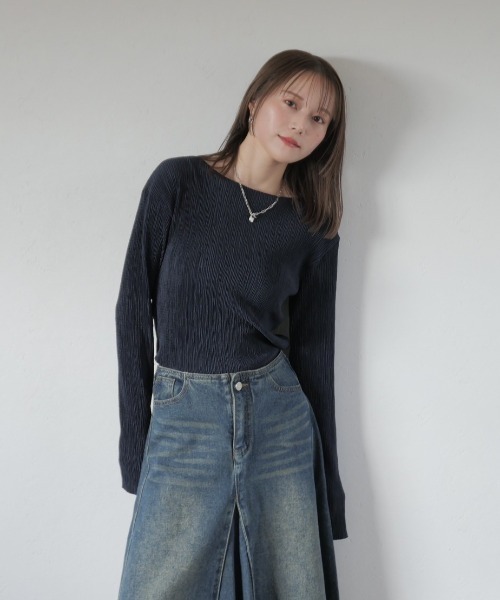 「Reurie'」 長袖カットソー FREE ネイビー レディース_画像9