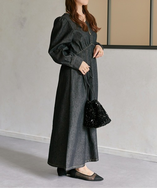 「Thevon」 長袖ワンピース MEDIUM アイボリー レディース_画像5