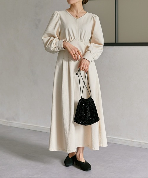 「Thevon」 長袖ワンピース MEDIUM アイボリー レディース_画像8