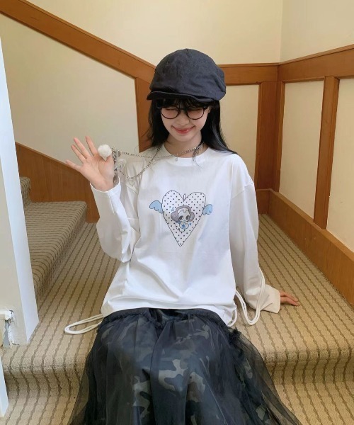 ViViDAY tシャツ 可愛いフロントハート柄ロンT レディース メンズ