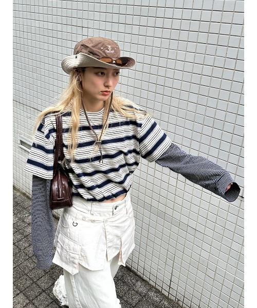 ELCHELE（エルチェレ） tシャツ LAYERED BORDER LS TEE レディース