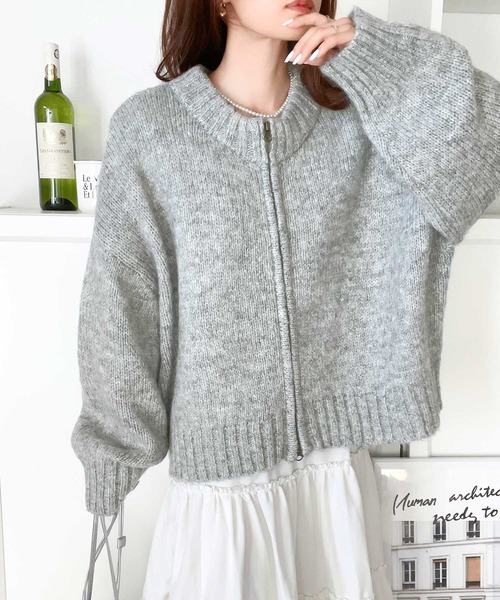 「Java」 ニットカーディガン MEDIUM ライトグレー レディース_画像2