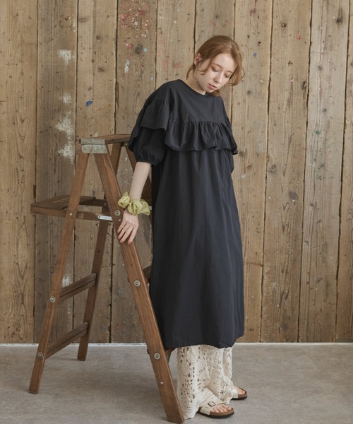 「Crisp」 7分袖ワンピース FREE カーキ レディース_画像3