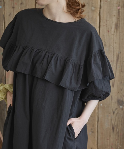 「Crisp」 7分袖ワンピース FREE カーキ レディース_画像7