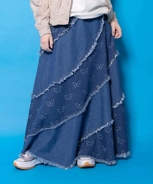ScoLar（スカラー） デニムスカート 蝶刺繍or配色 スパイラル切替