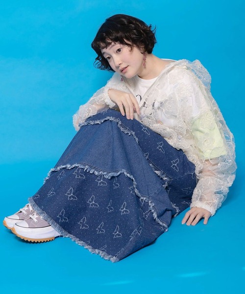 ScoLar（スカラー） デニムスカート 蝶刺繍or配色 スパイラル切替