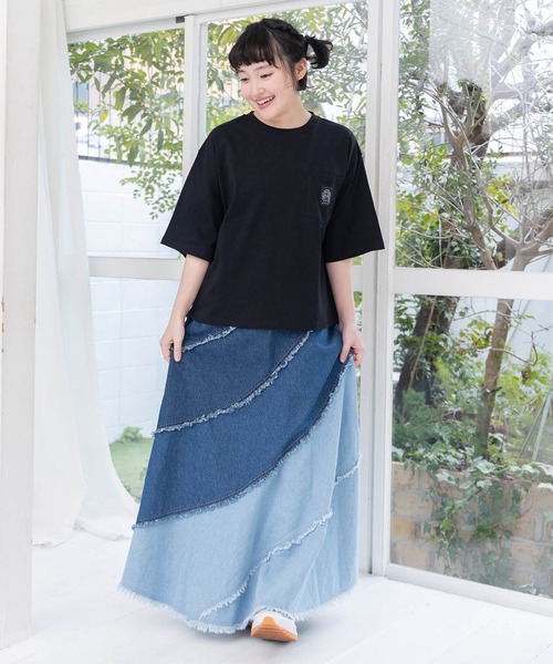 ScoLar（スカラー） デニムスカート 蝶刺繍or配色 スパイラル切替
