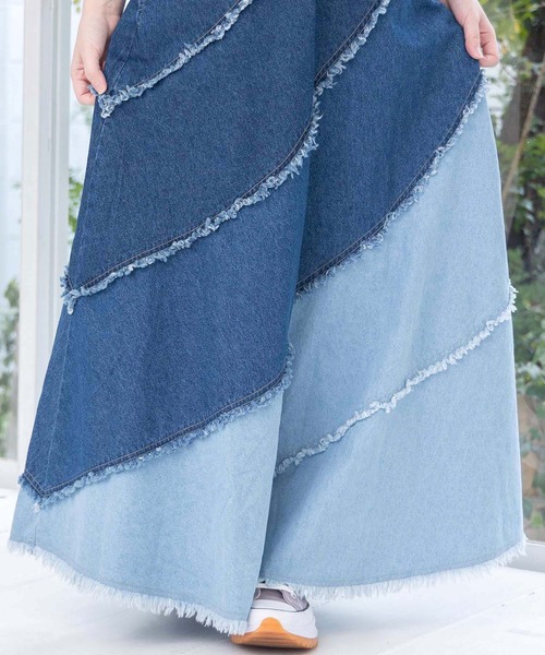 ScoLar（スカラー） デニムスカート 蝶刺繍or配色 スパイラル切替
