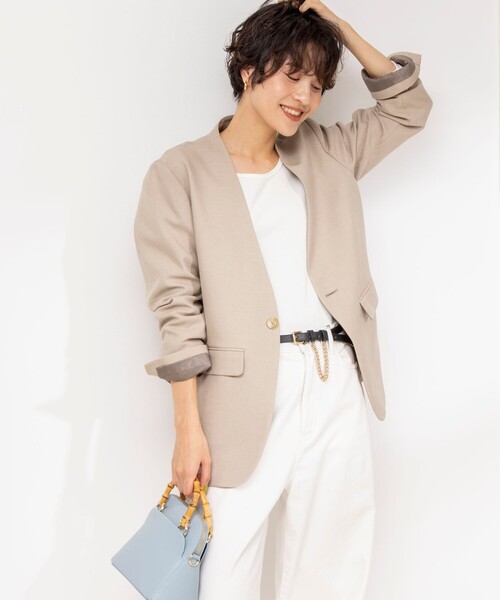 「Rie Miller」 ノーカラージャケット 38 ベージュ レディース_画像4