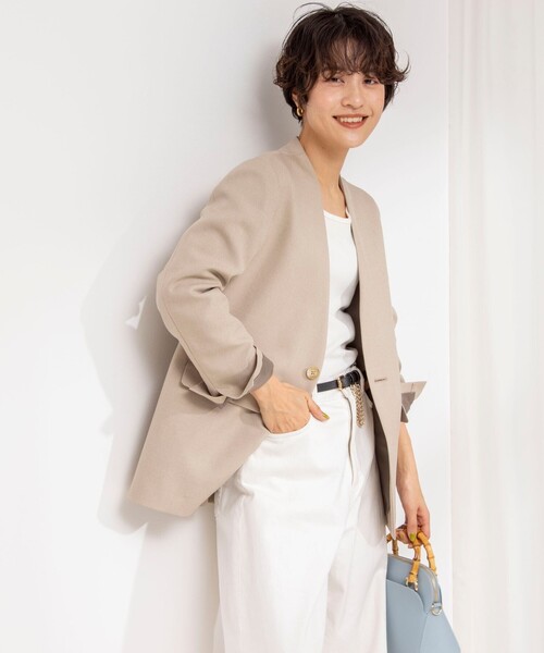「Rie Miller」 ノーカラージャケット 38 ベージュ レディース_画像8