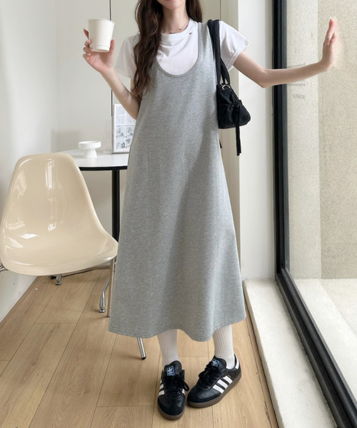 Ada. ワンピース 白トップス × Uネック ジャンパースカート セット
