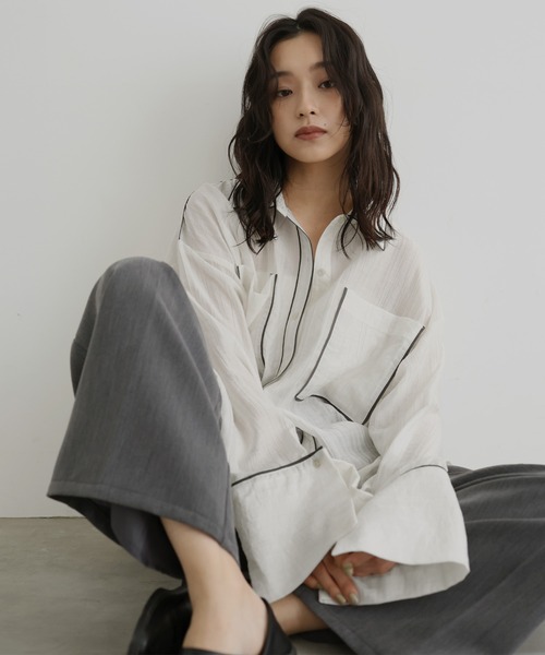 tシャツ 配色パイピング オーバーサイズシアーシャツ レディース