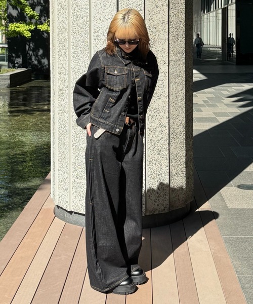 「INTER FACTORY」 デニムジャケット LARGE ブラック メンズ_画像9