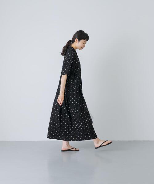 かぐれ ワンピース 半袖 「2サイズ展開」レーヨンモノトーンプリント