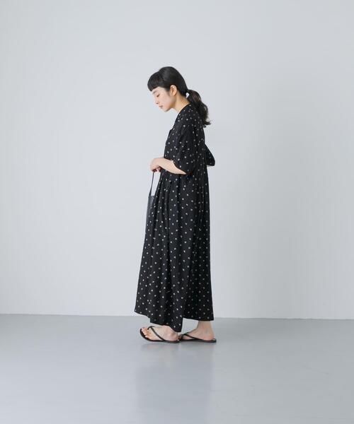 かぐれ ワンピース 半袖 「2サイズ展開」レーヨンモノトーンプリント