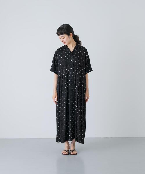 かぐれ ワンピース 半袖 「2サイズ展開」レーヨンモノトーンプリント