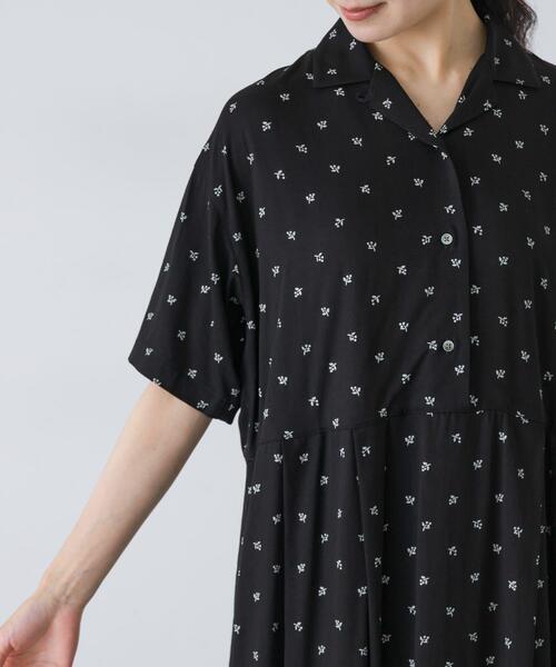 かぐれ　2サイズ展開　レーヨンモノトーンプリントワンピース かぐれ ワンピース 半袖 「2サイズ展開」レーヨンモノトーンプリント