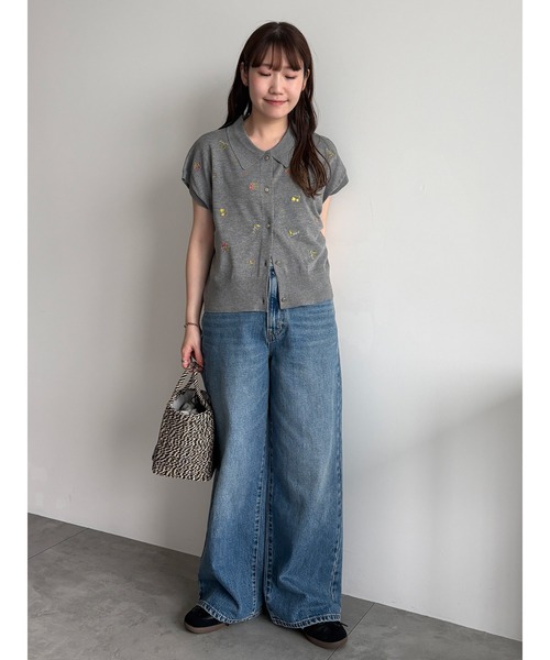 Te chichi（テチチ） ニット セーター フラワー刺繍ポロカラーニット
