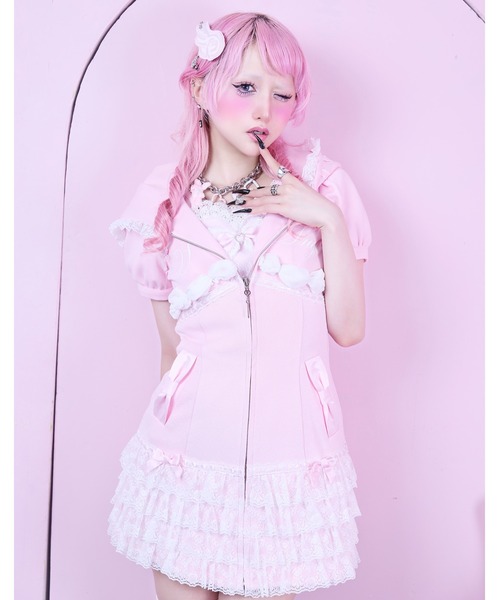 AVENCHUMU ワンピース 半袖 I'm Angel cake zip foodie one piece