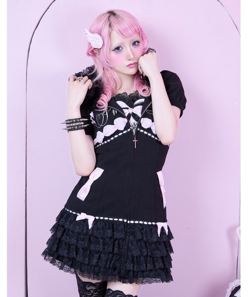 AVENCHUMU ワンピース 半袖 I'm Angel cake zip foodie one piece