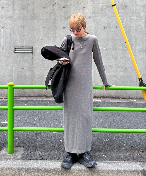 「feepur」 長袖ワンピース MEDIUM チャコールグレー レディース_画像8