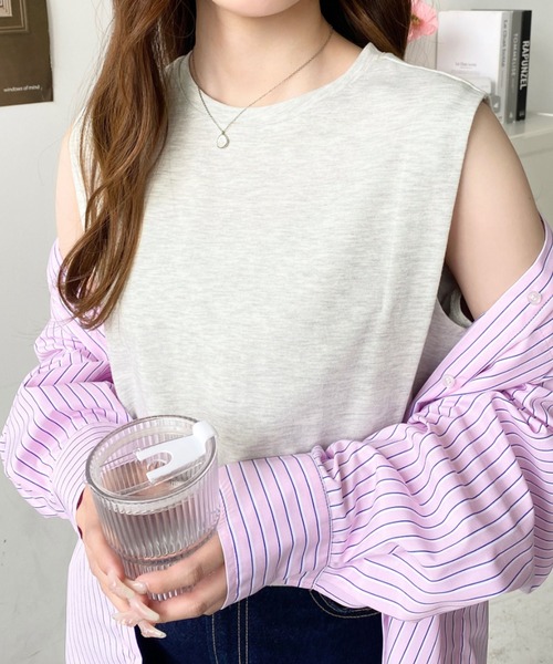 tシャツ ウエストタックノースリトップス レディース ウエストタックノースリトップス(F WHITE): TOPS