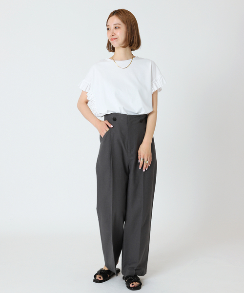 B.C STOCK（ベーセーストック） ブラウス シャツ 半袖 フリル袖Tシャツ
