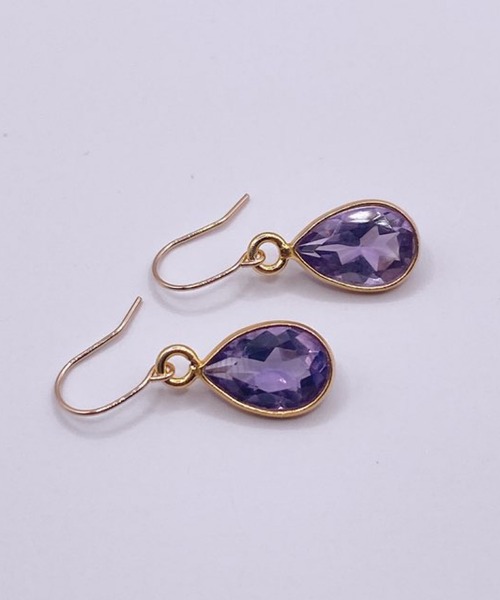 CERCA ピアス MUUKOJI/ペアシェイプファセットカット天然石の10K